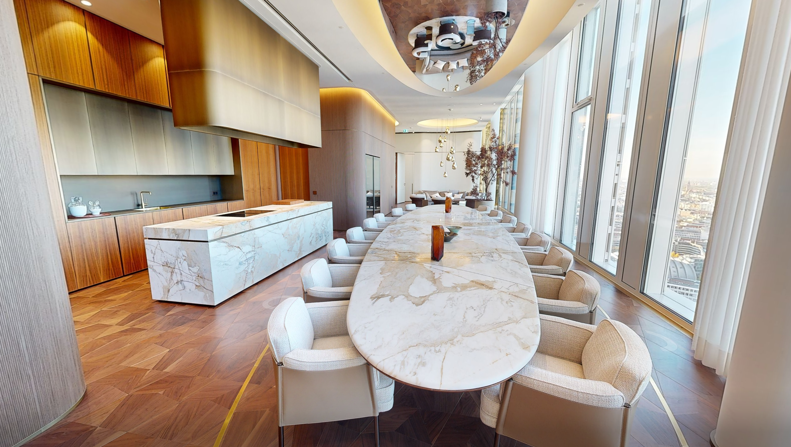 Tiergarten Salon — sky-floor dining room with Berlin in the windows.